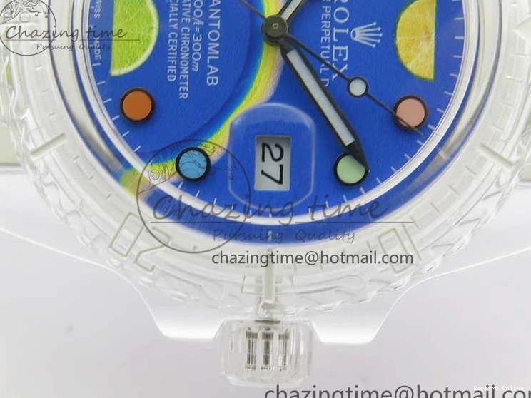 0128 Submariner Phantomlab Transparent KZF Best Edition Blue Fruit Dial on White Rubber Strap VR Classic 2563
